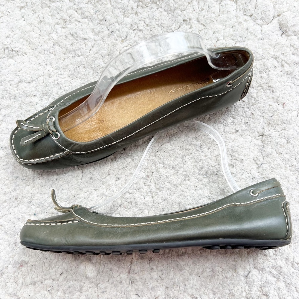 Eddie Bauer: Sage Green Slip On Exposed Stitching Square Toed Slip On Loafers